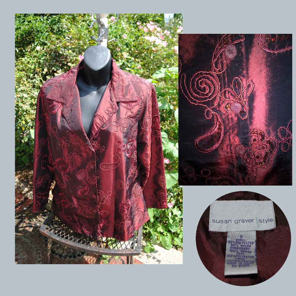 SUSAN GRAVER STYLE Sequin Embroidered Blazer Sz S